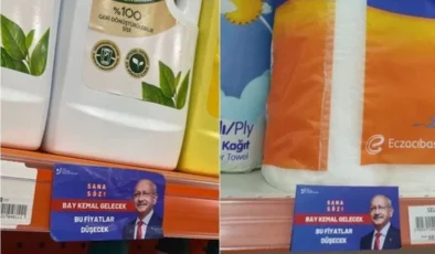 Market raflarında Kılıçdaroğlu etiketleri: Sana söz, bu fiyatlar düşecek